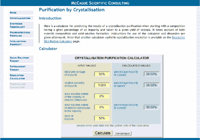 screenshot of purification calculator page