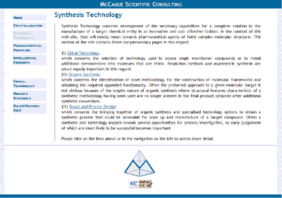 screenshot of synthesis technology page