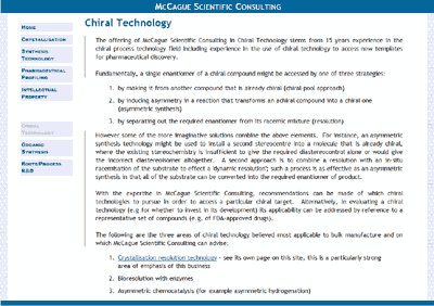 screenshot of chiral technology page