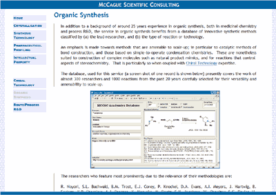 screenshot of organic synthesis page